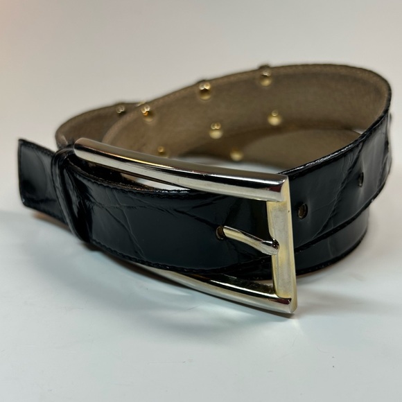 Liz Claiborne Womens Black Belt Croc Embossed, Gold Tone Hardware. Size S - Picture 5 of 8